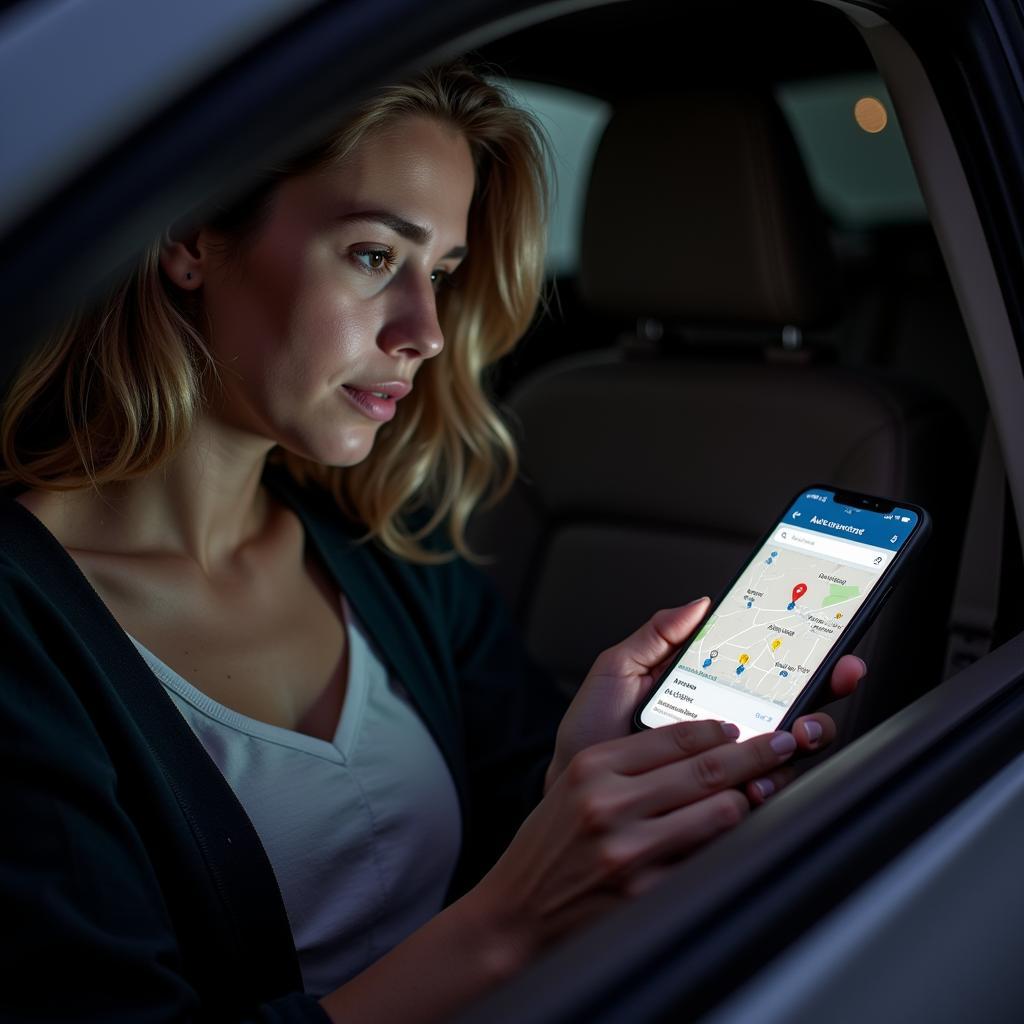 Woman Searching Auto Service on Her Phone