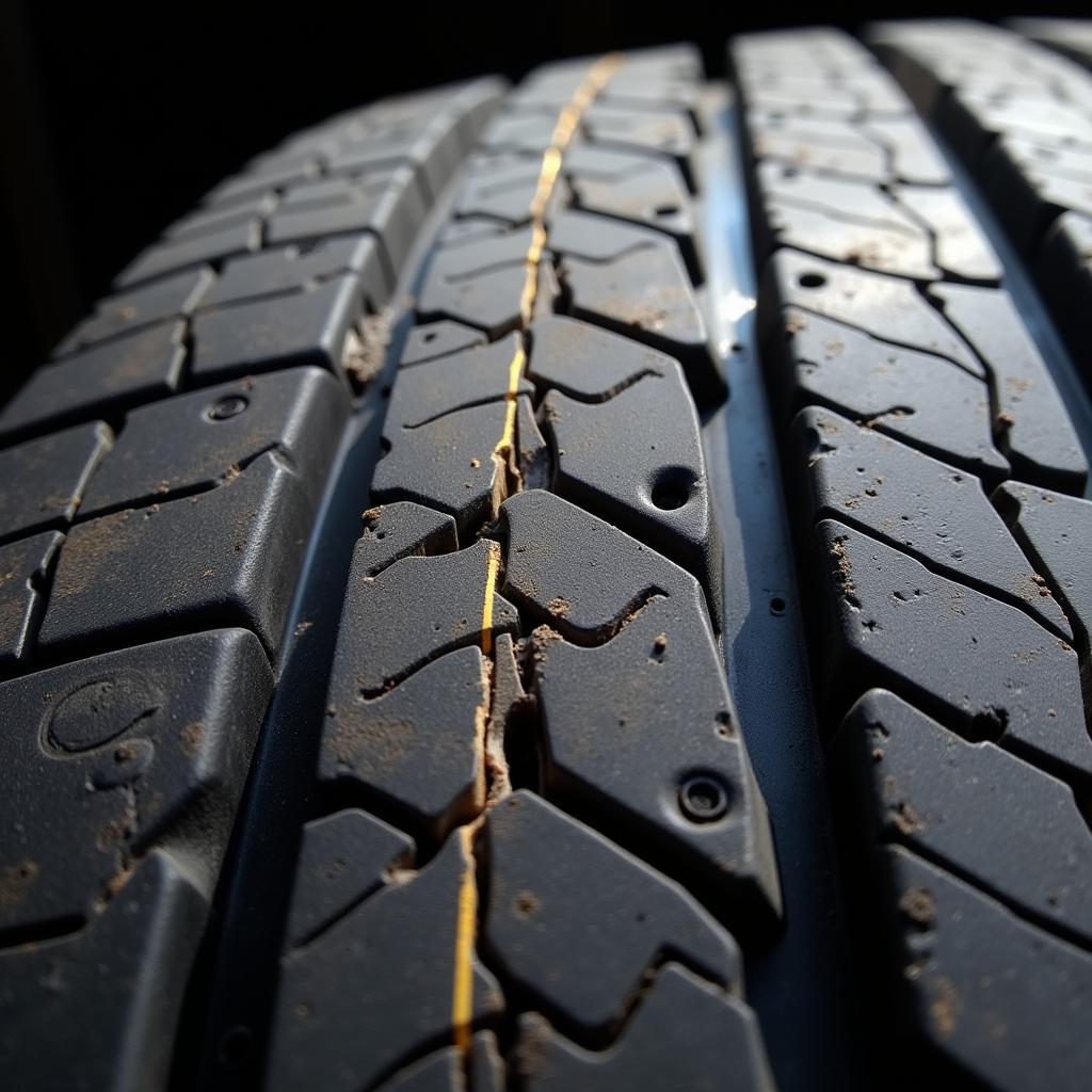 Close up of a worn car tyre