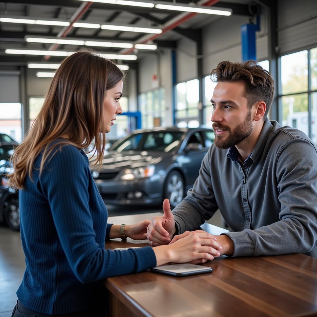 Customer interacting with an auto service advisor