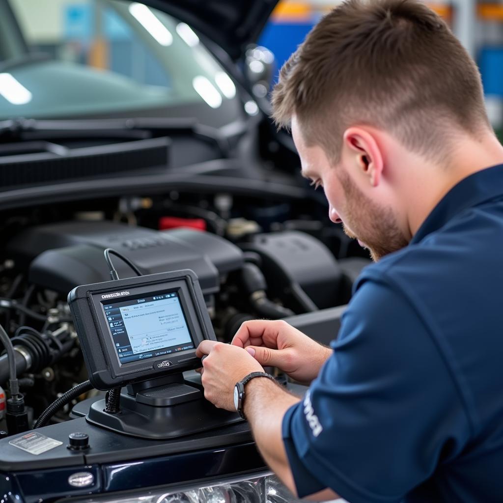 ASE Certified Technician Performing Diagnostics