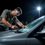 Technician Performing a 24-Hour Mobile Auto Glass Repair