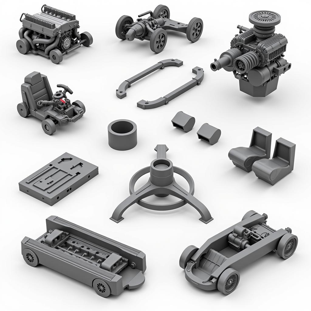 3D Printed Auto Parts: Examples of intricate and custom-designed car components created using additive manufacturing, showcasing the precision and flexibility of 3D printing in auto repair.