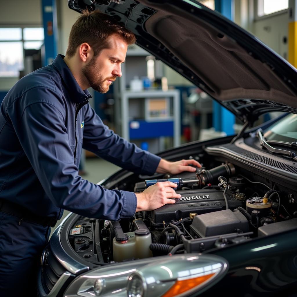 Mechanic working diligently on a car engine at 3G's Tire and Auto Service