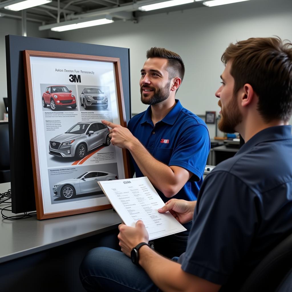 3M Customer Service Representative Assisting a Customer in an Auto Body Repair Shop