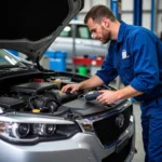 Mechanic Thoroughly Inspecting a Car in a Fort Mill Auto Service Shop