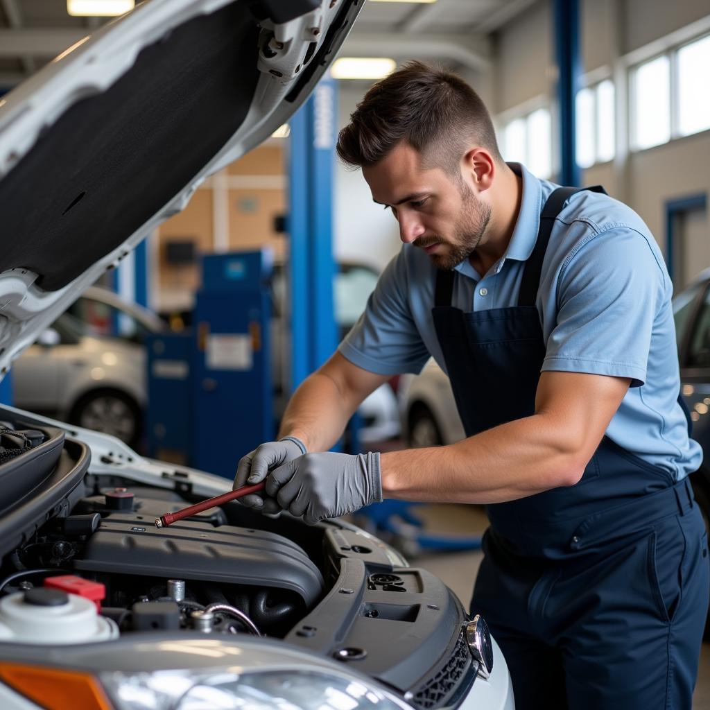 Mechanic Working on a Car in a Lincoln NE Auto Shop