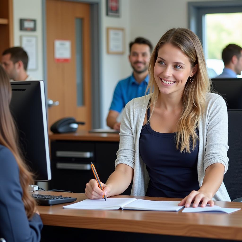 Customer service representative assisting a client at 802 Auto Sales & Service Center