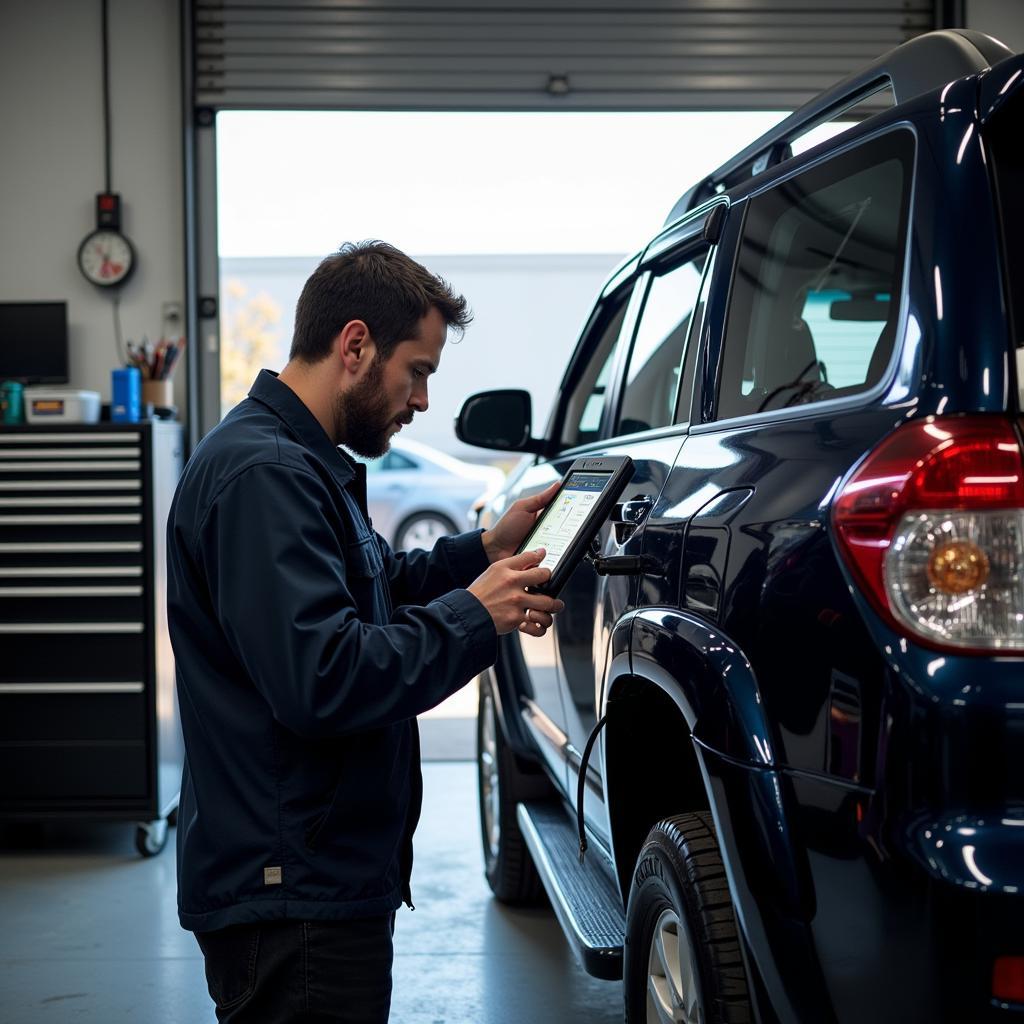 Mechanic Checking a Car in a Roanoke VA Auto Shop