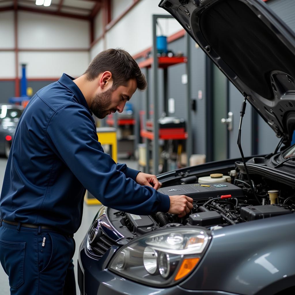 Experienced Mechanic Working on a Car