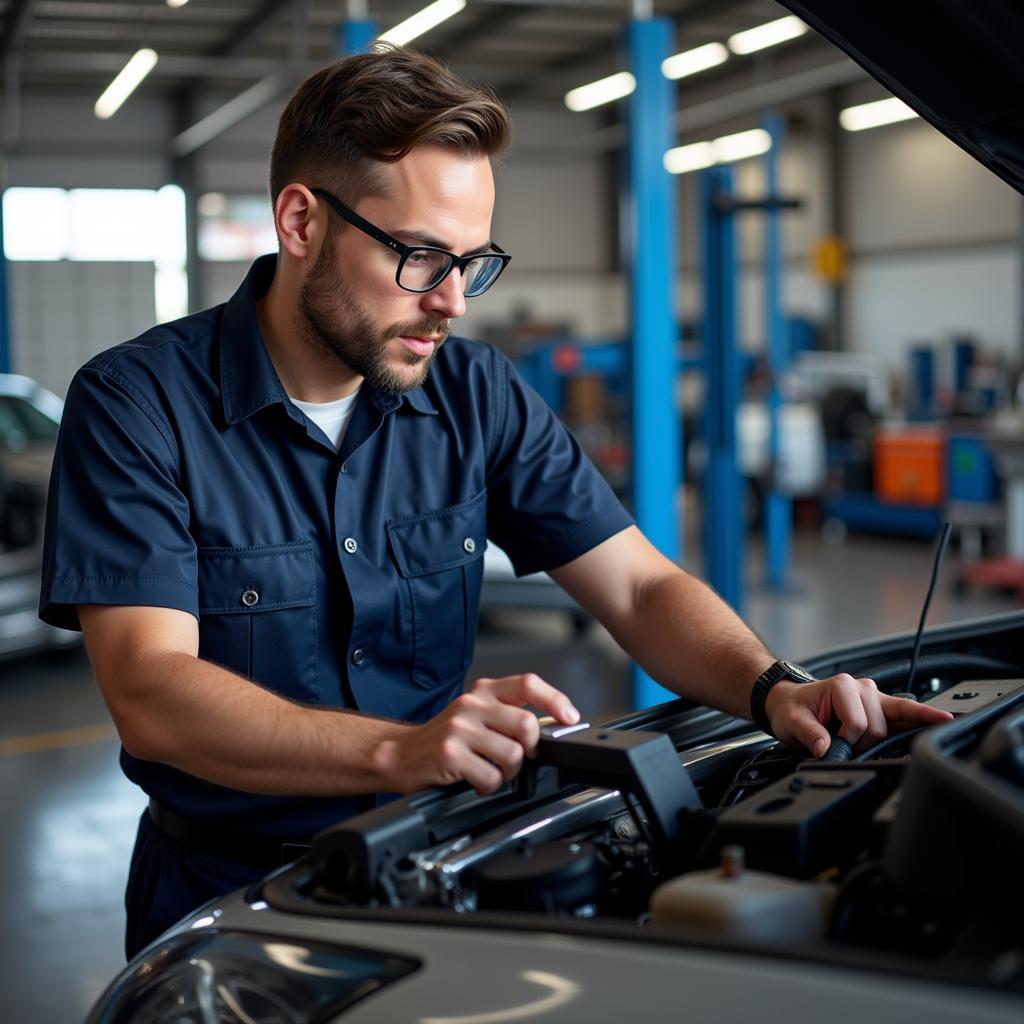 AAA Certified Technician Performing Vehicle Maintenance