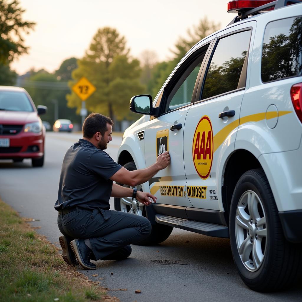 AAA Roadside Assistance Helping with a Flat Tire