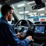 Experienced Auto Service Technician Diagnosing a Vehicle