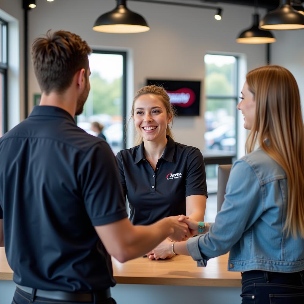 Friendly and helpful customer service representative at Abra Auto Body reception