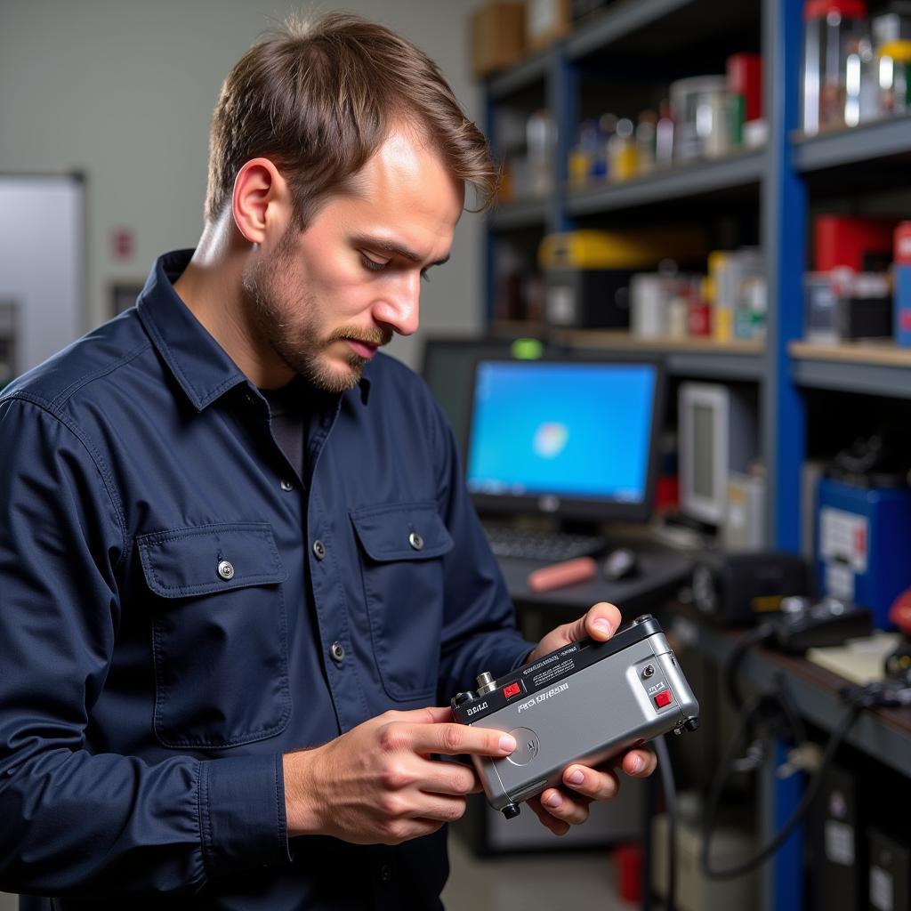 Mechanic Inspecting ABS Module in Hobart