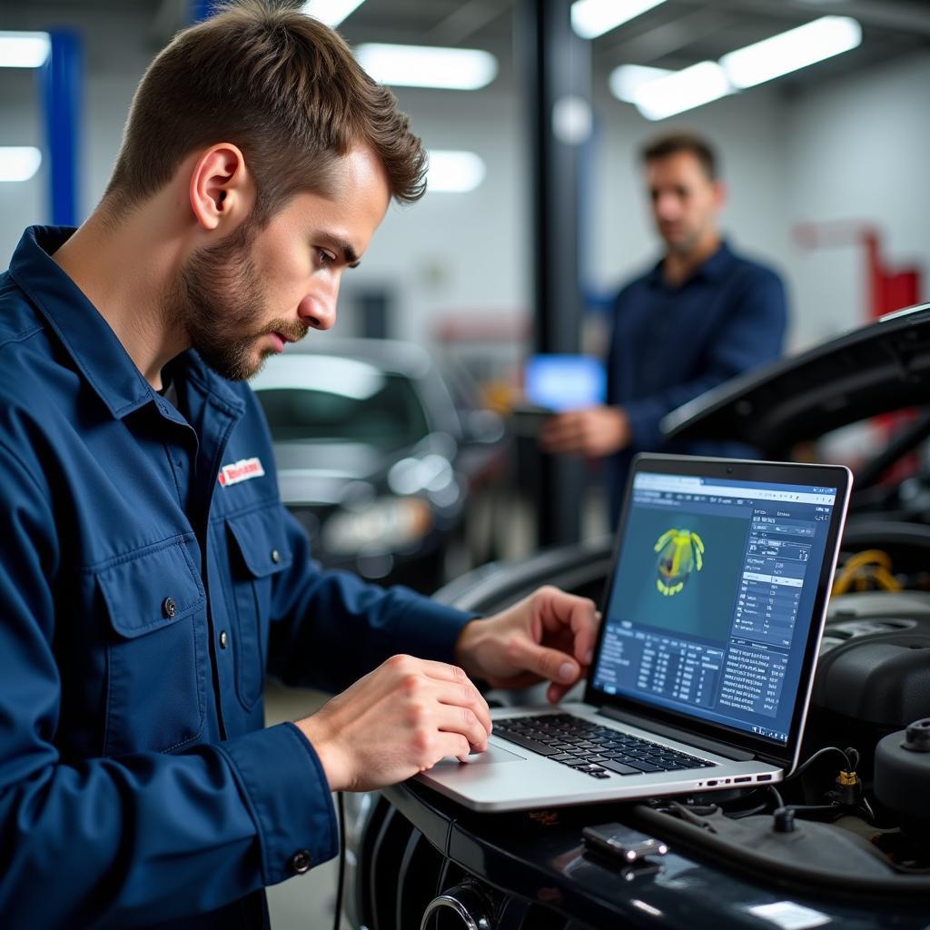 Mechanic Diagnosing a Car in Illinois