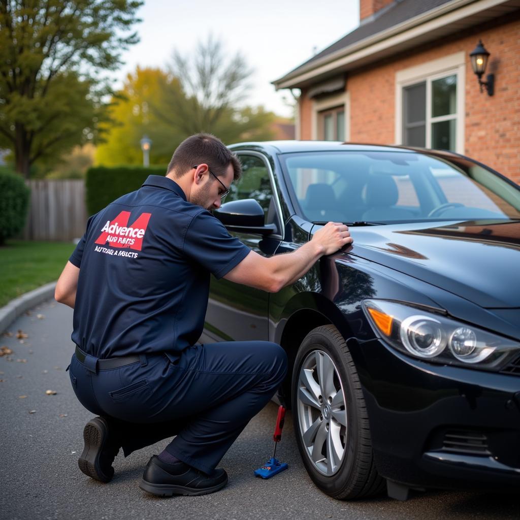 Mechanic performing home service through Advance Auto Parts