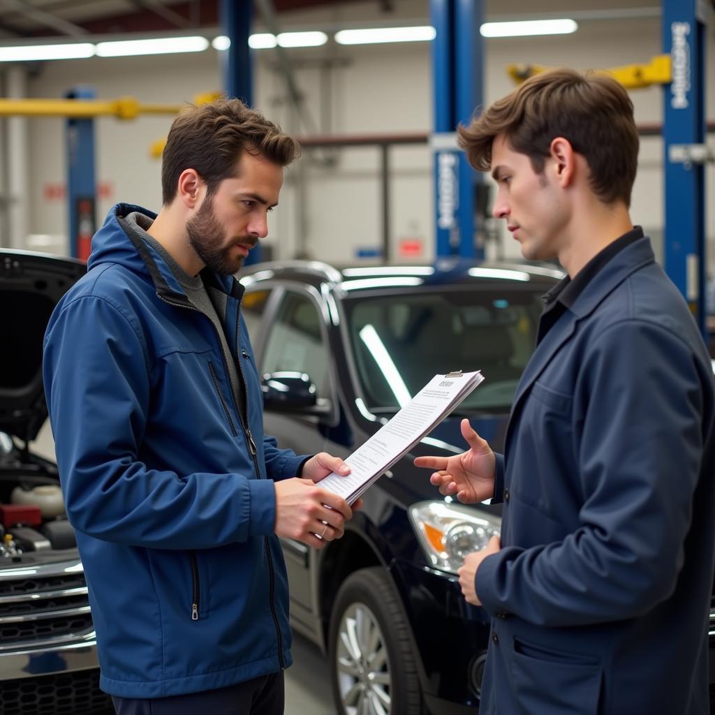 Mechanic providing a quote for auto service