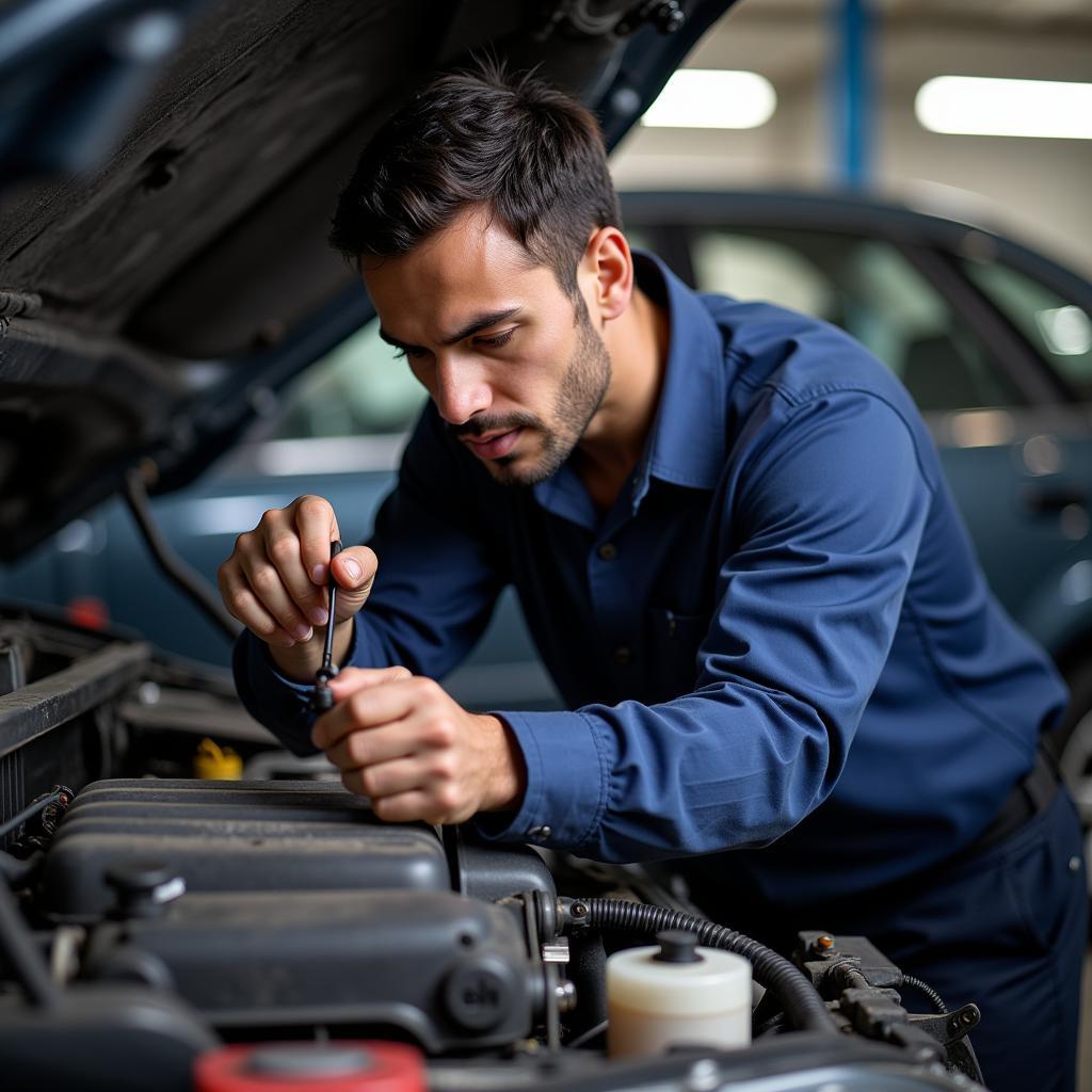 Afghan Mechanic Working on a Car Engine