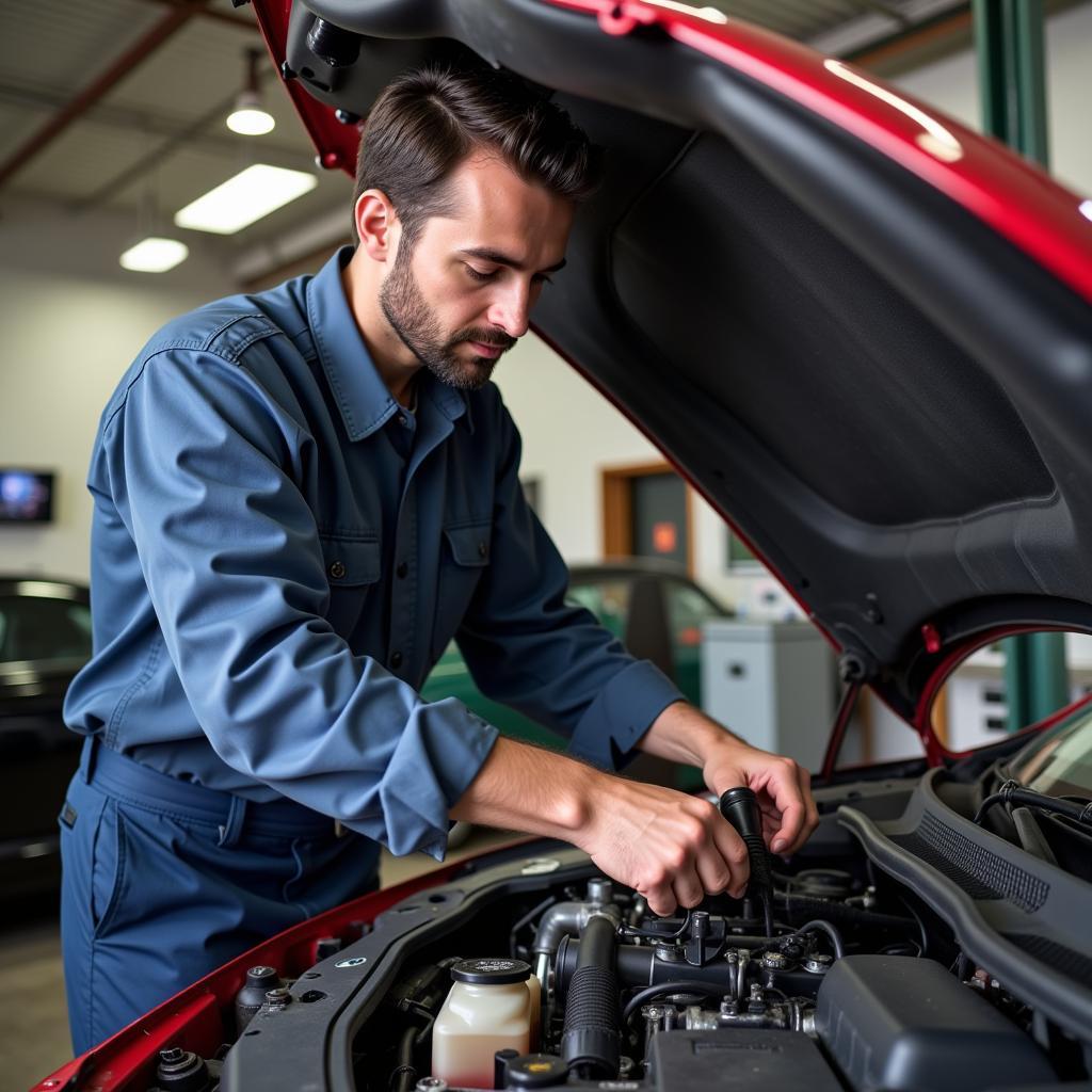 Mechanic Working on a Car at Ali Auto Service Arlington TX