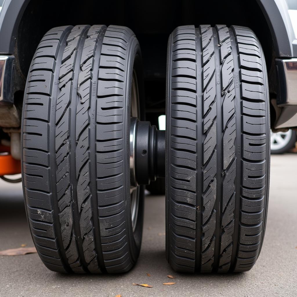 A close-up of properly aligned tires