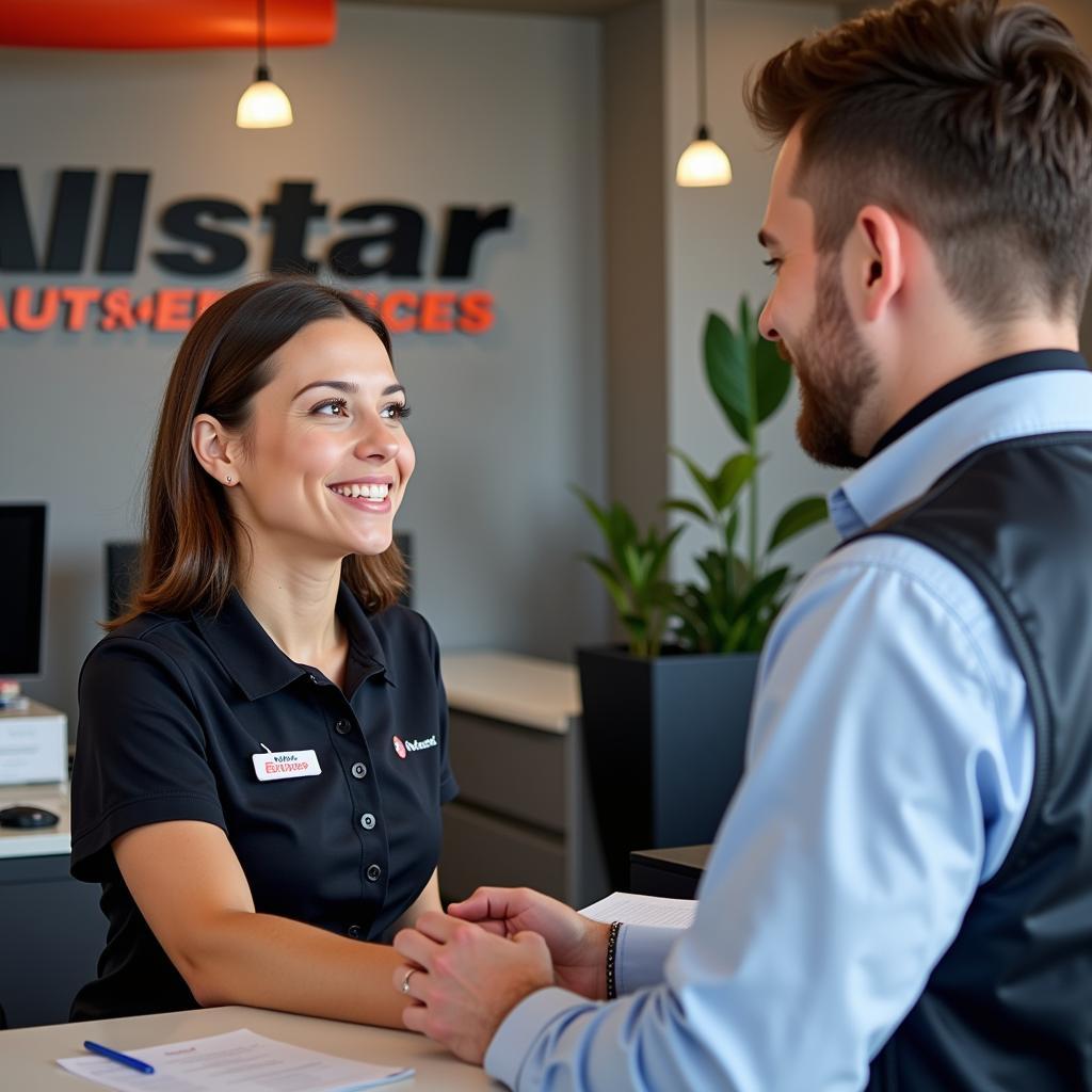 Friendly Customer Service Representative Assisting a Client at Allstar Auto Services