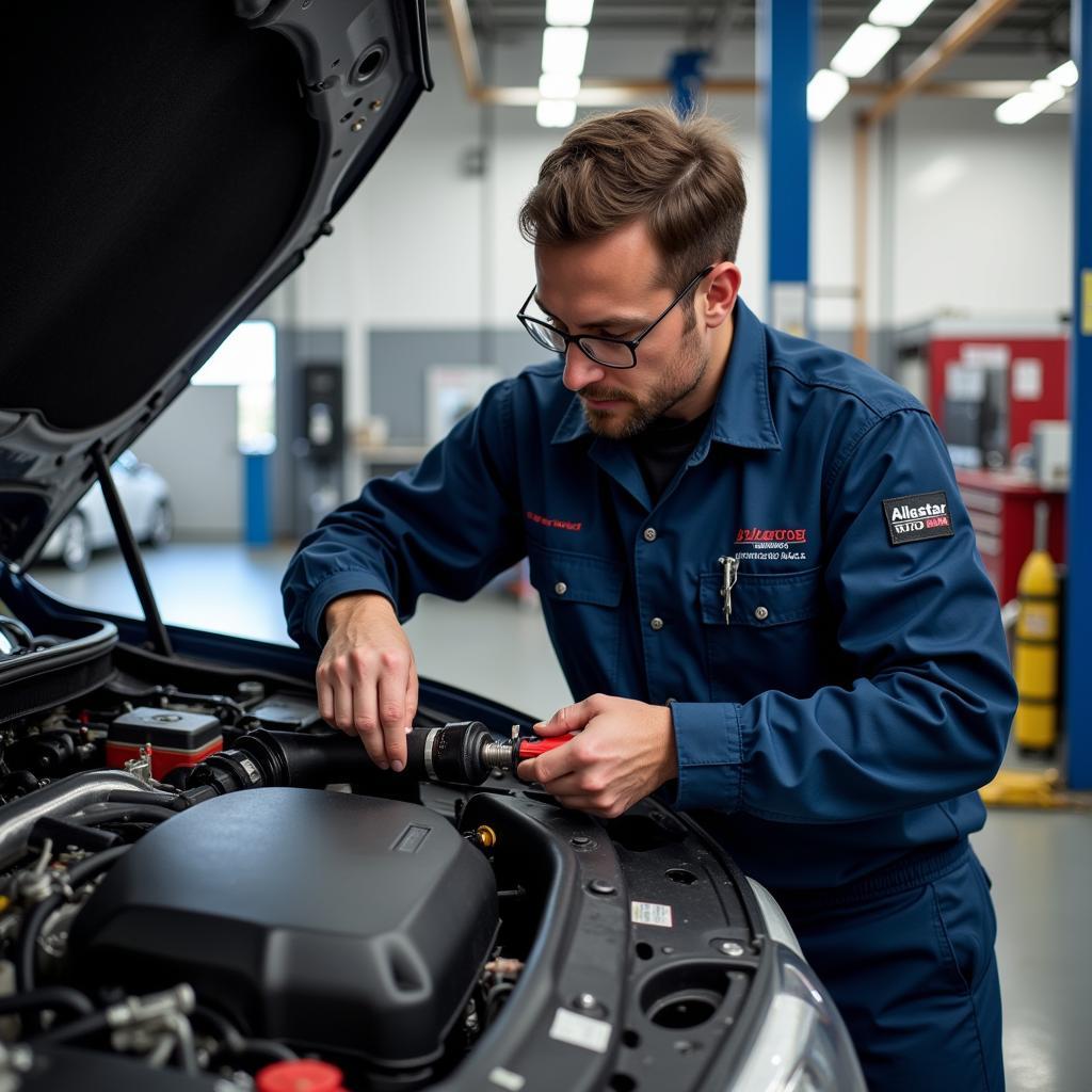 Experienced Technician Working on a Car Engine at Allstar Auto Services