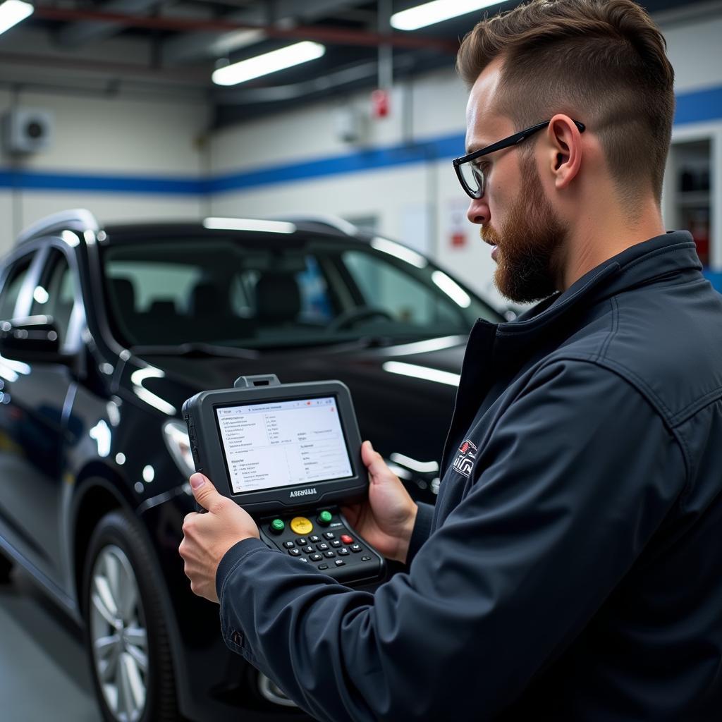 Skilled Technician Performing Diagnostics at Alpha Auto Service