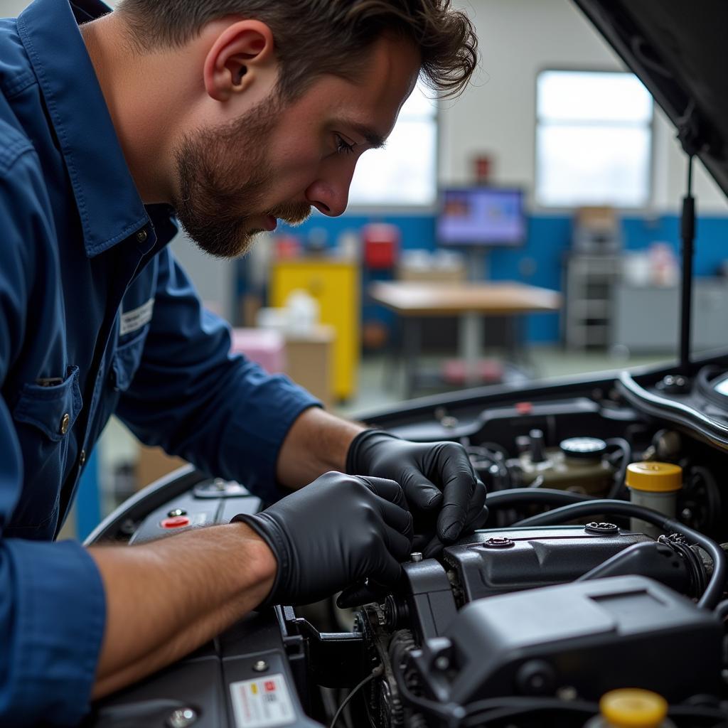 AMJ Auto Services technician working on a car engine