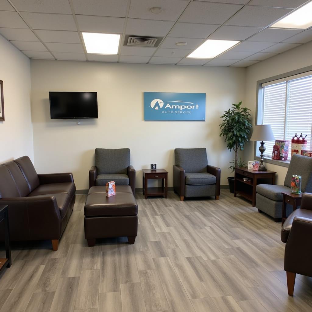 Comfortable and modern waiting area at Amport Auto Service in Waukesha, WI.