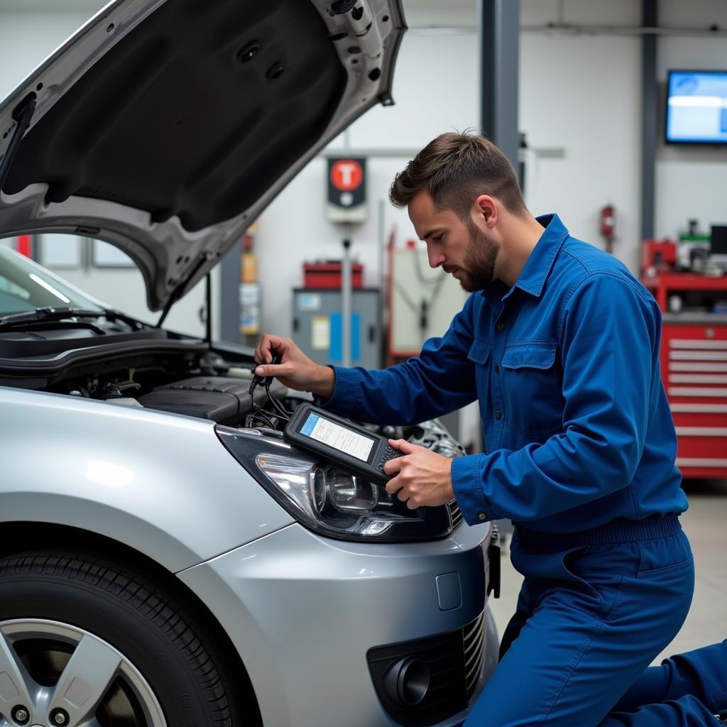 Mechanic working on a car in an Anchorage auto repair shop