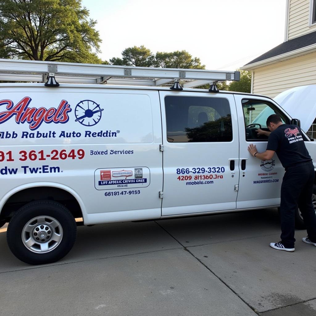 Angel's Mobile Auto Repair Service Van on location