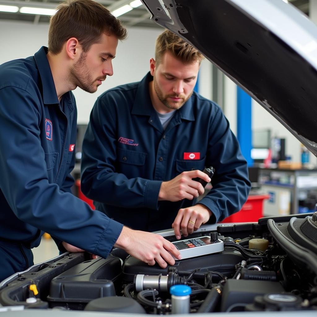 ASE Certified Technicians Working on a Car