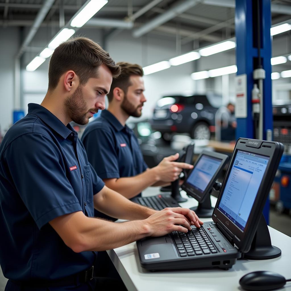 Expert Technicians Working on a Car in an Arvada West Auto Service Shop