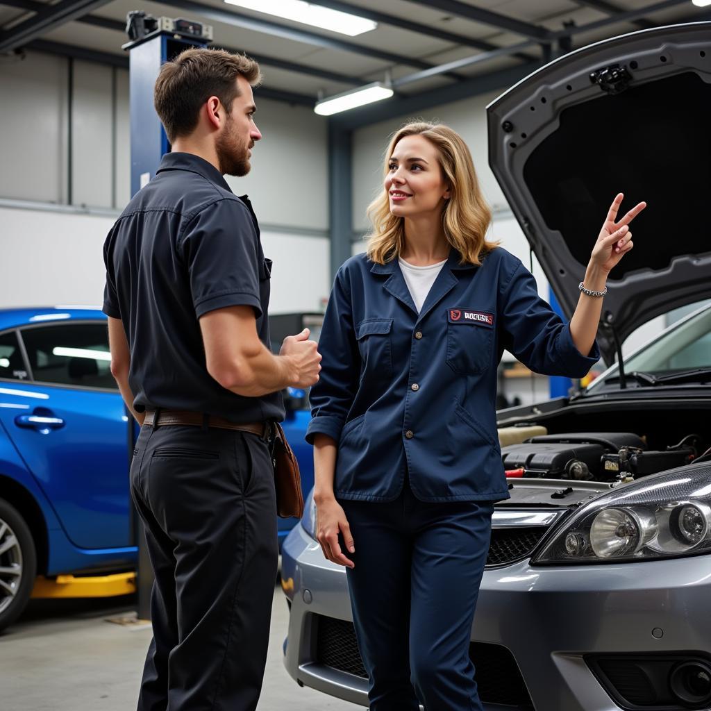 Customer talking to a mechanic in Los Angeles