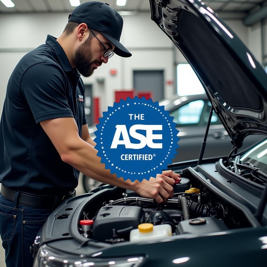 ASE Certified Technician Performing Car Maintenance