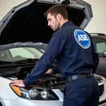 ASE Certified Mechanic Working on a Car