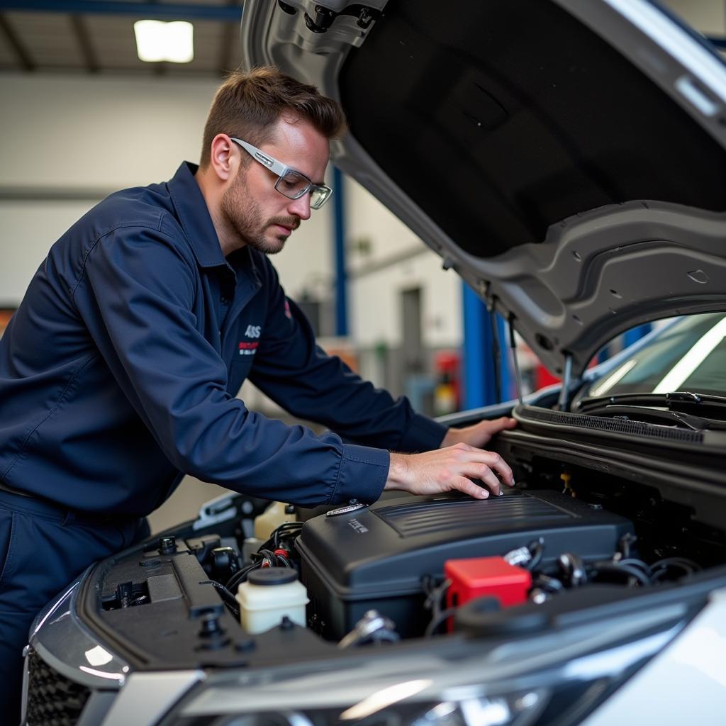 ASE Certified Mechanic Working on a Car