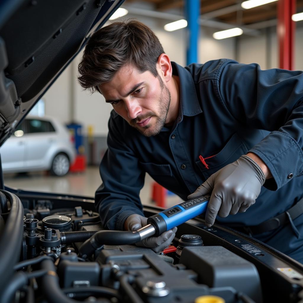 ASE Certified Mechanic Working on a Car