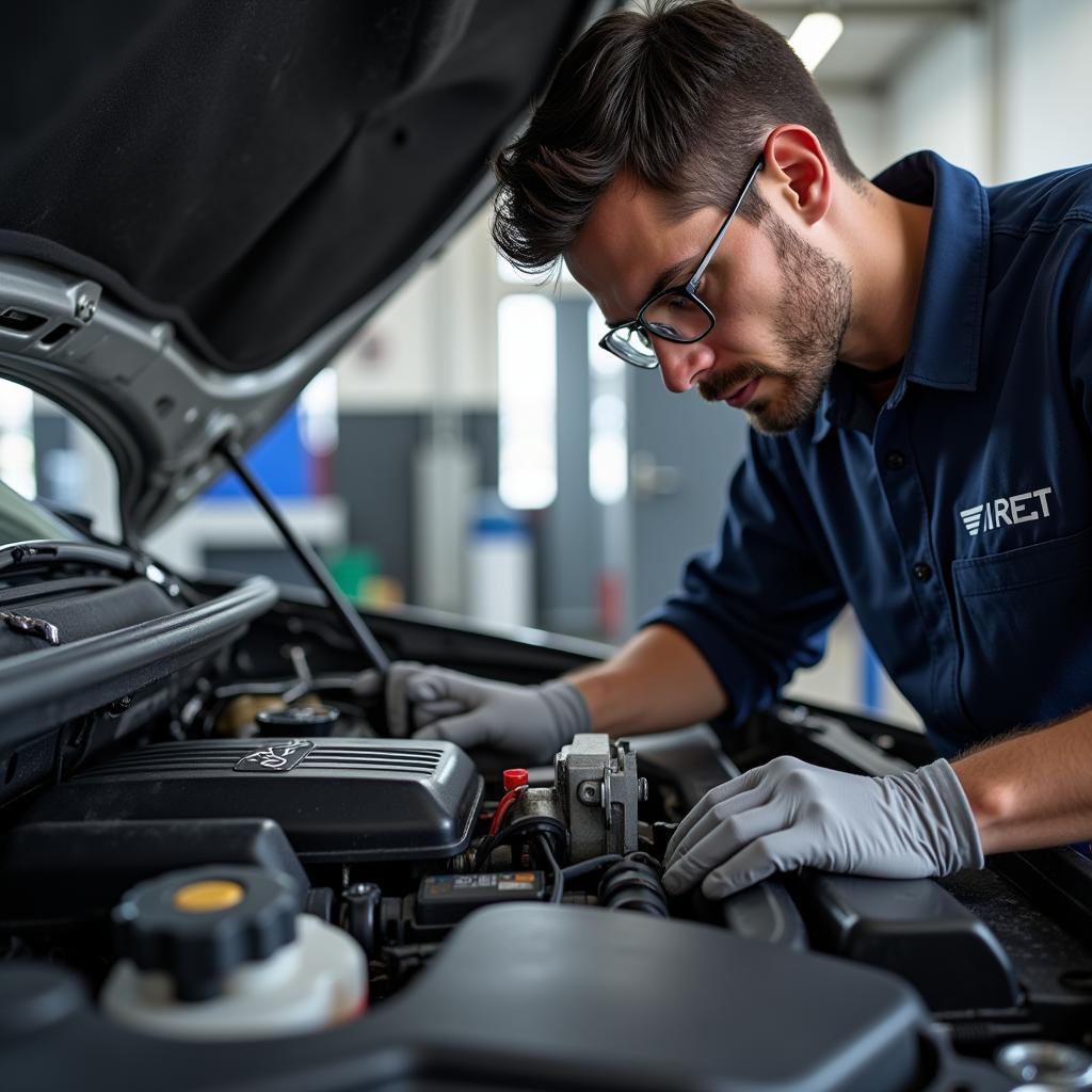 ASE Certified Technician Working on a Car