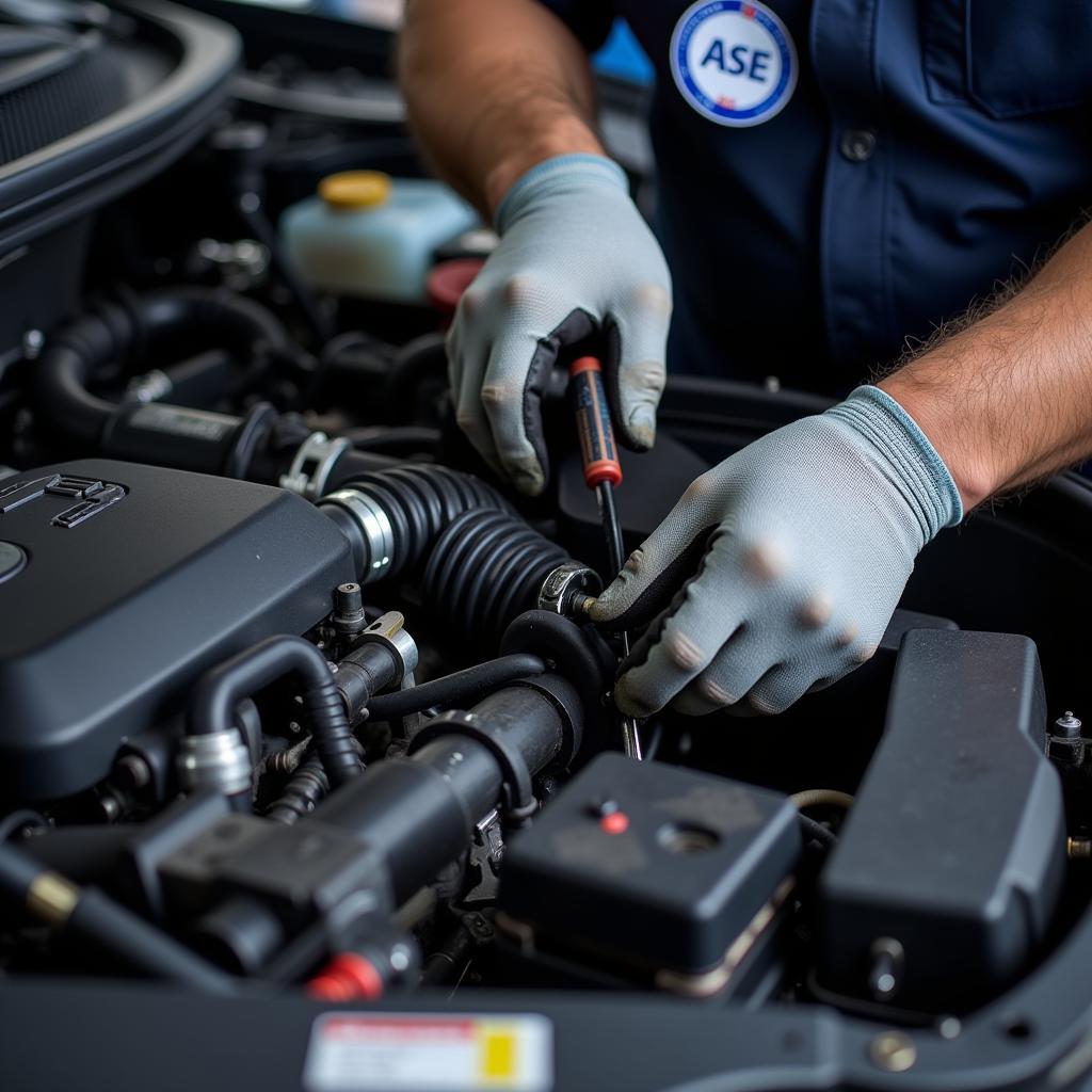 ASE Certified technician working on a vehicle