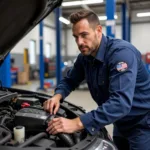 ASE Certified Technician Working on a Car