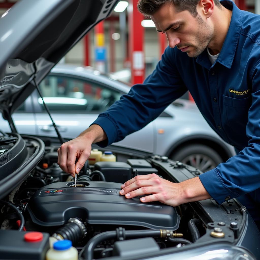 ASE Certified Technician Working on a Car