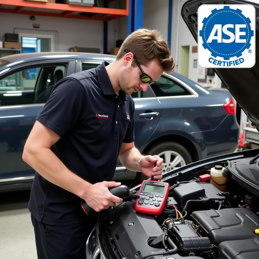 ASE Certified Technician Working on Radiator