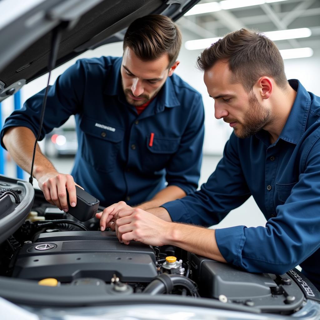 ASE Certified Technicians Working on a Car