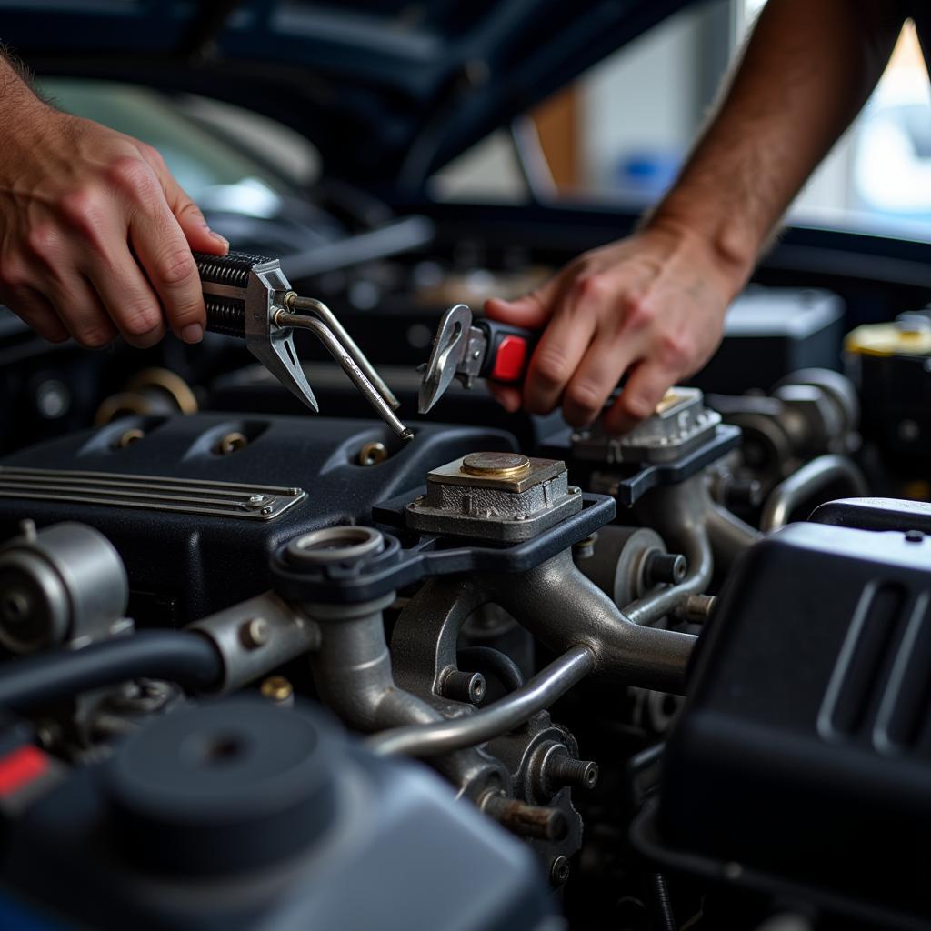 Mechanic Working on a Car Engine