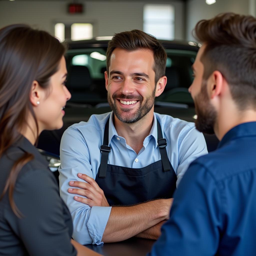 Atlanta Auto Repair Shop Customer Service Representative Talking to a Client