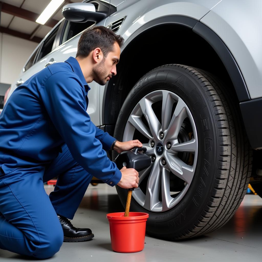 Atlanta mechanic performing an oil change on a car