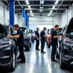 Atlantic Auto Mall Service Center - Modern and equipped service bay with certified technicians working on a variety of vehicles.