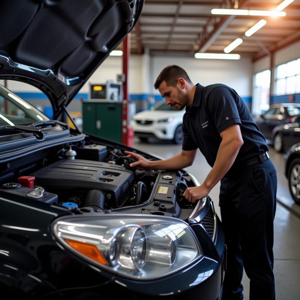 Mechanic Working on a Car at Atlee Auto Service