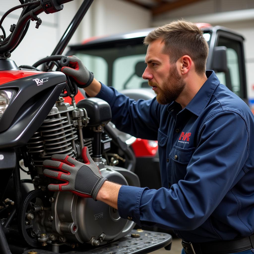 ATV Mechanic Working on Engine